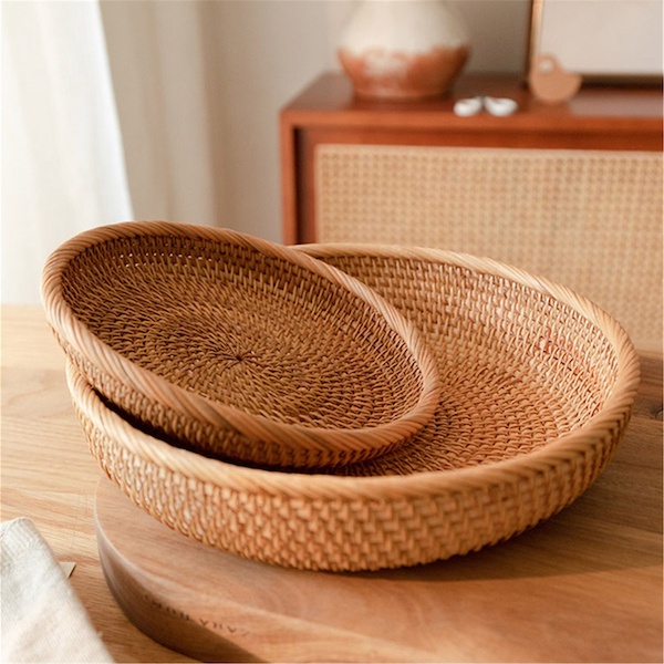 Dĩa mây đựng đồ - Dĩa mây guột decor trang trí - Rattan Plate