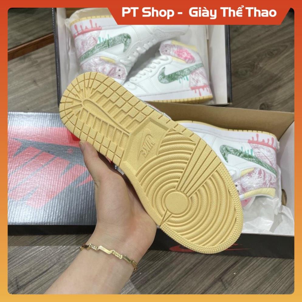 [FreeShip+ Hàng Xịn] Giày Jordan hồng trắng chảy sơn cao cổ , Giầy JD1 hồng trắng mới Full phụ kiện Sneaker
