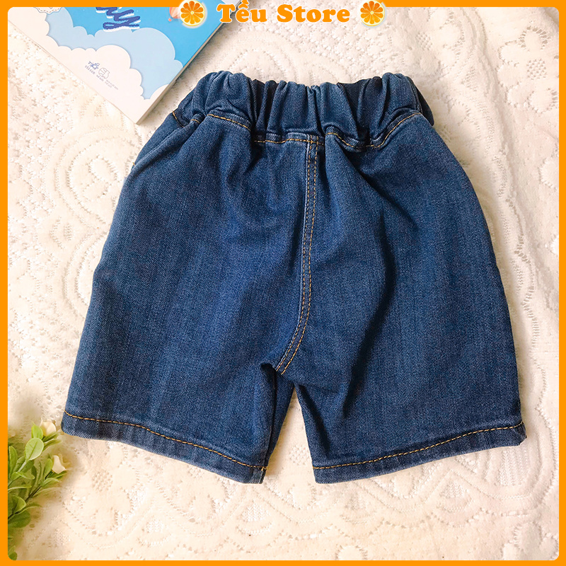 Quần Jean Bé Trai -SALE- Quần Short Bé Trai &amp; Bé Gái Chất Bò Jean Mềm Thêu Xe Size 7 - 18kg Đủ Size Cho Bé 0 - 6 Tuổi