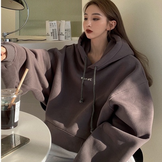 Áo hoodie bằng cotton dáng rộng dài có mũ trùm đầu thời trang