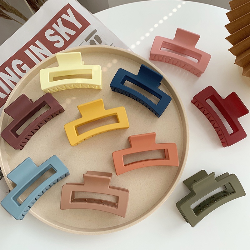 Kẹp gấp tóc nhựa nhám nhiều màu hình chữ nhật to hot trend phong cách retro Hàn Quốc