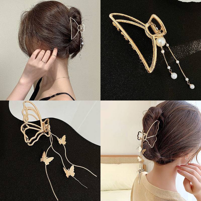 Kẹp Tóc Kim Loại Hình Tam Giác Đính Ngọc Trai Phong Cách vintage Hàn Quốc