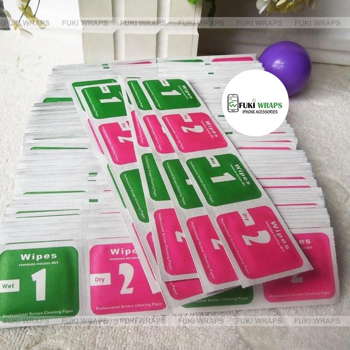 Bịch 100 Bộ Giấy Lau Mini Ướt - Khô Hỗ Trợ Dán Cường Lực và Skin Dán Các Loại - FukiShop