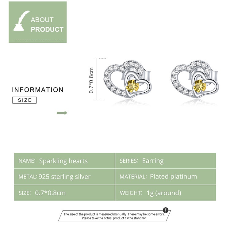 Hoa tai Bamoer BSE528 bạc sterling 925 họa tiết trái tim zircon màu cầu vồng lấp lánh thời trang cho nữ không gây dị ứng