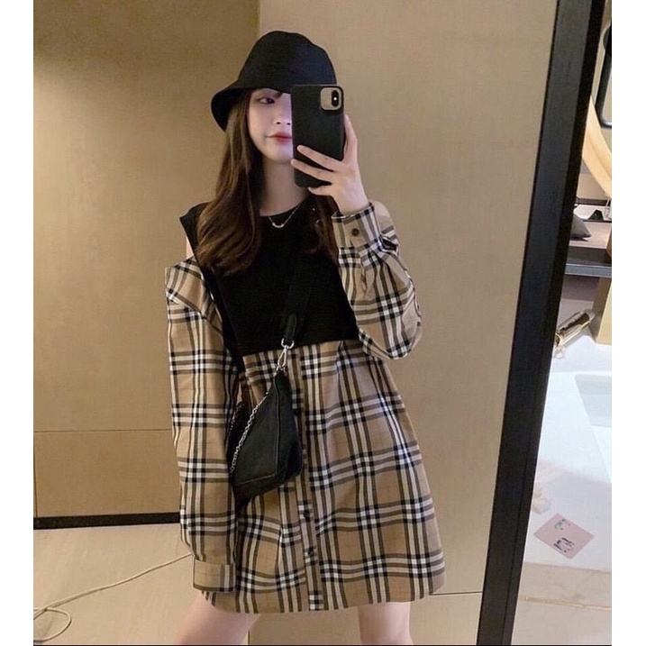váy sơ mi kẻ bbr