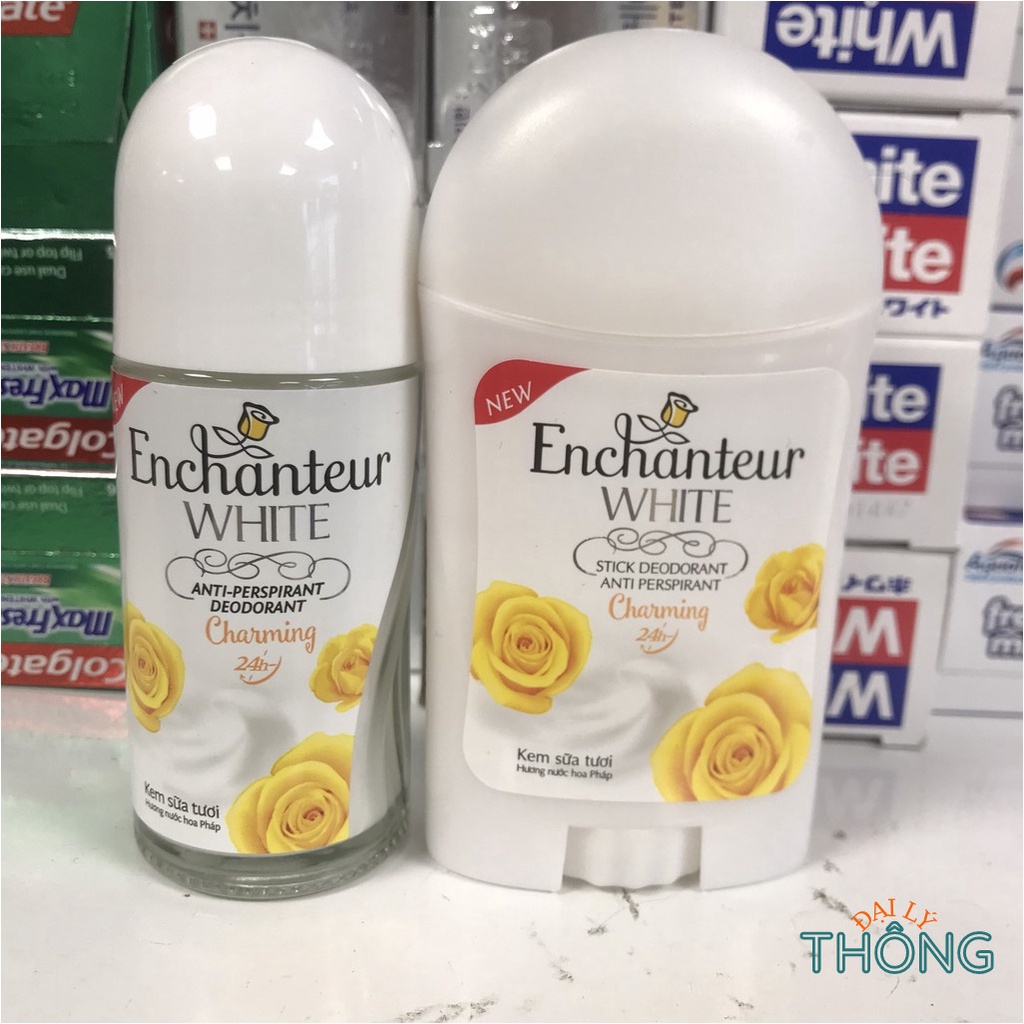 Lăn nách nữ trắng da Enchanteur White Charming 50ml/ Sáp khử mùi Enchanteur 40g/ Phấn thơm khử mùi 50g