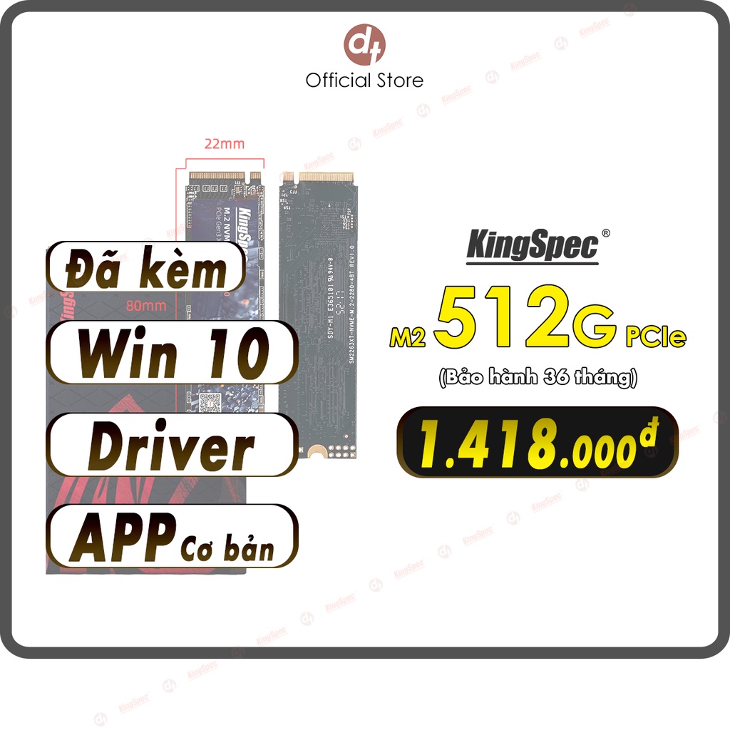 [Mã BMBAU300 giảm 10% đơn 499K] Ổ cứng SSD KingSpec 512GB cài sẵn Win 10 , M2 PCIe NVMe | NE 512 Hàng Chính Hãng