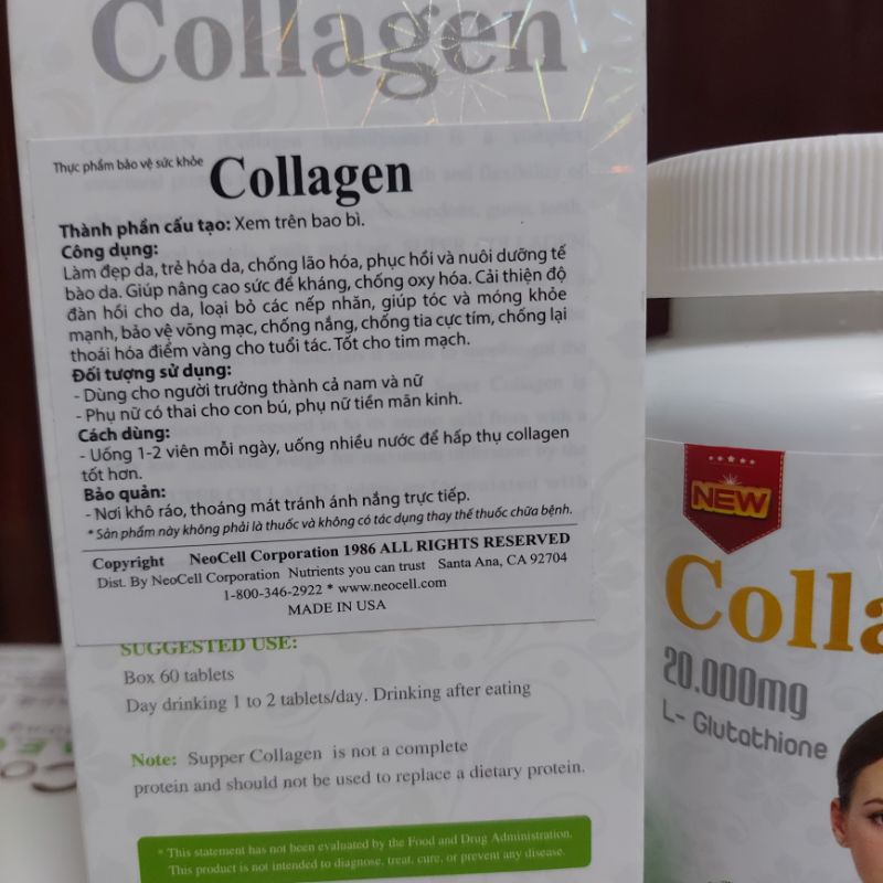 Collagen 200000mg glutathione hộp 60v