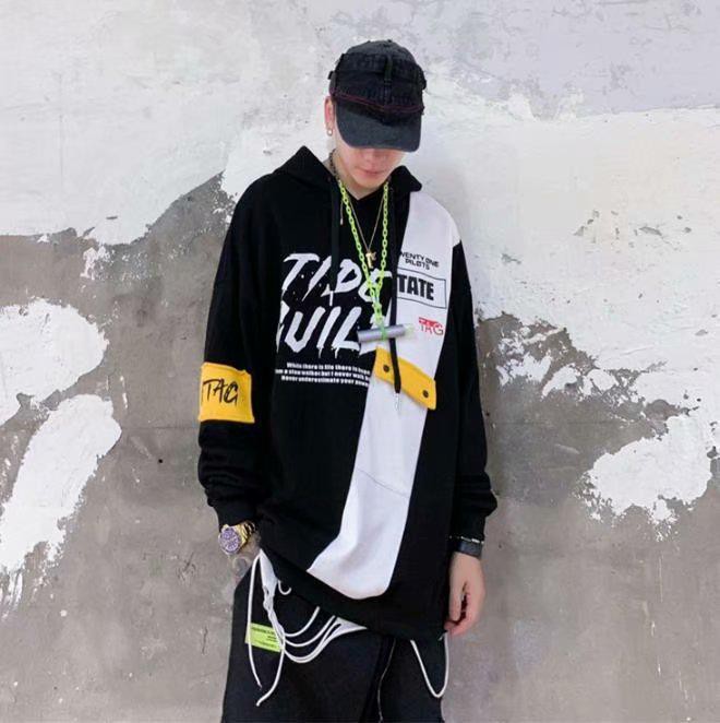 【M-3XL】European and American style street trend colorblock letter print hoodie for men sweater youth hooded jacket