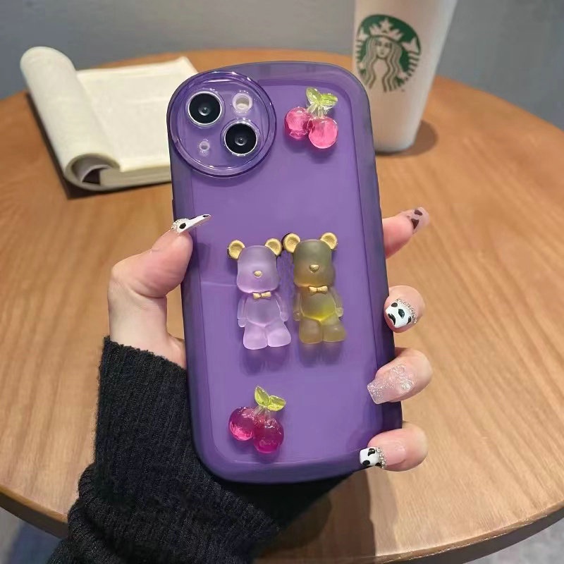 Samsung Galaxy J6 Plus J7 Pro J2 Prime A20 A30 A51 A20S A7 2018 Cute Crystal Cherry Bear High Quality Tpu Airbag Fine Hole Shockproof Protection Clear Soft Phone Case 1NKS 05