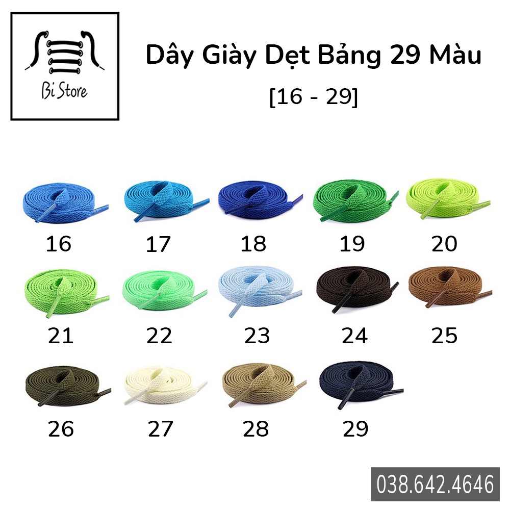 [Bảng 29 màu - 120cm] Dây giày dẹt dài 1m2 dành cho các loại giày thể thao cổ ngắn AF1, AJ, Conversee Vanss, Adidass,...