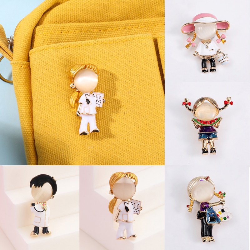 Ghim Cài Áo Ba Lô Hình Cô Gái Vẽ Đá Opal Tráng Men Mới Làm Quà Tặng Ngày Thiếu Nhi Cho Trẻ Em