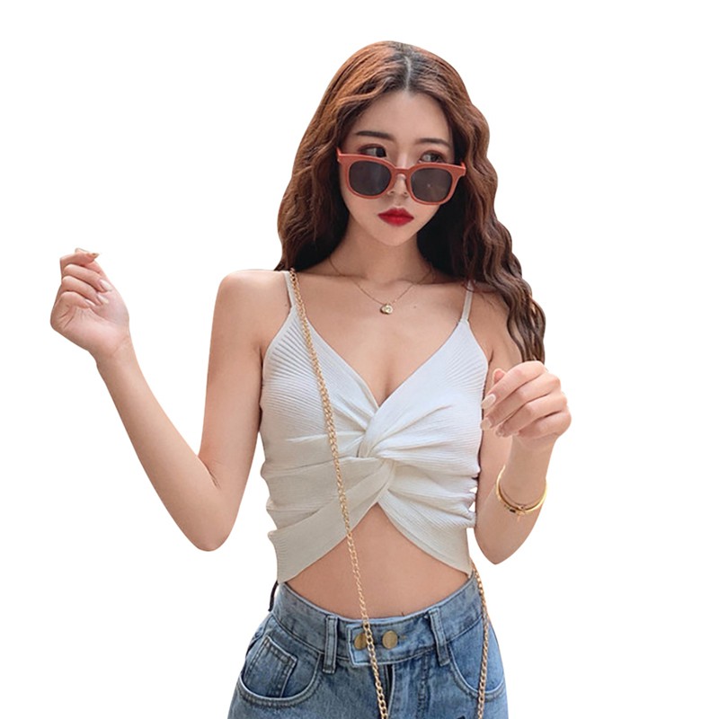 Áo croptop len mùa hè không tay cổ chữ V cho nữ | BigBuy360 - bigbuy360.vn