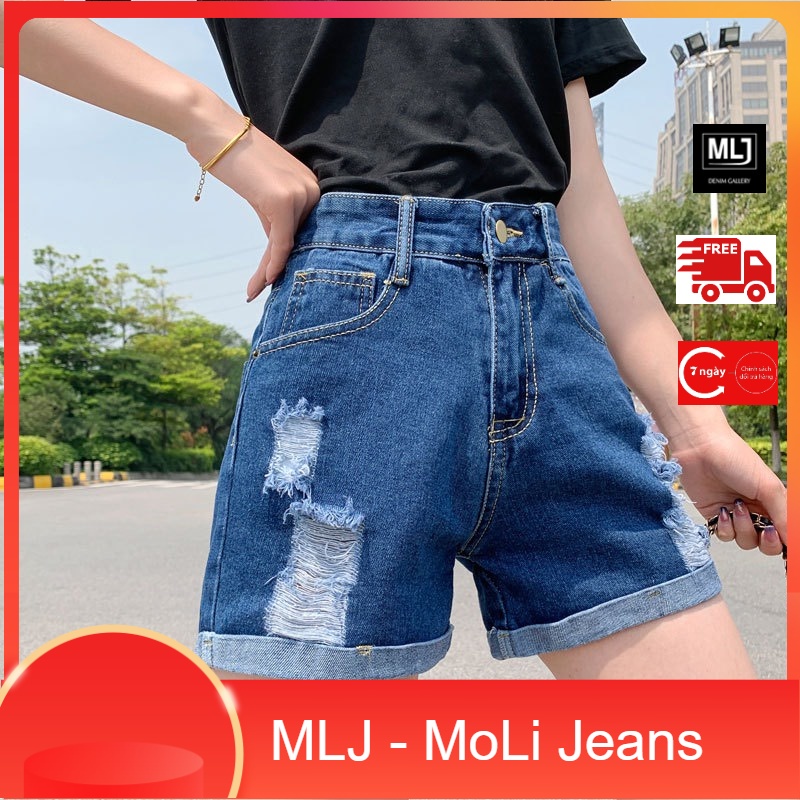 Quần short jean nữ BigSize lưng cao, co dãn mạnh, xăn lai, phom hơi rộng, không bó sát đùi 4137 molijean MLJ