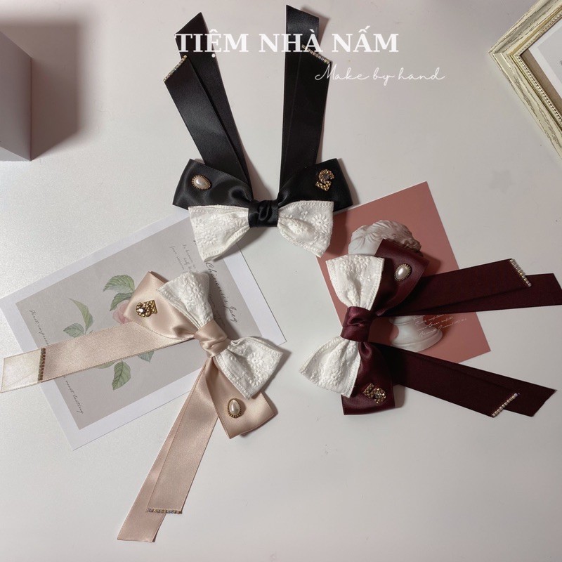 🎀 KẸP TÓC NƠ ĐÍNH ĐÁ LẤP LÁNH HÀN QUỐC - [ Nhà Nấm handmade ]