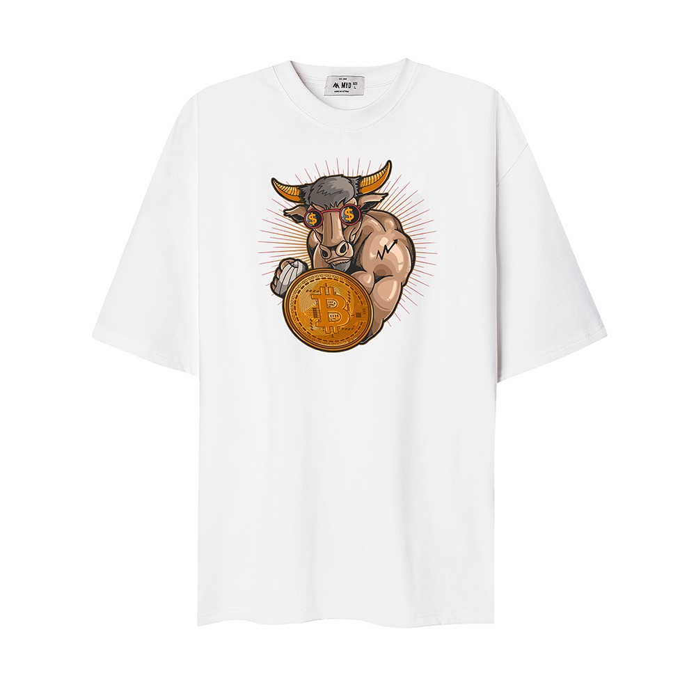 Áo Phông Rộng Nam MYO Vải Cotton In Hình Trâu BitCoin 2734