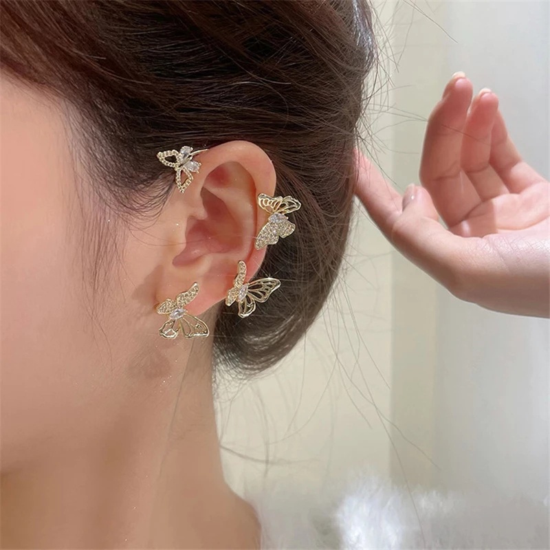 [Mới] Khuyên Kẹp Vành Tai Mạ Bạc Hình Bướm Rỗng Đính Đá Zircon Không Cần Xỏ Lỗ Dành Cho Nữ / Phụ Nữ