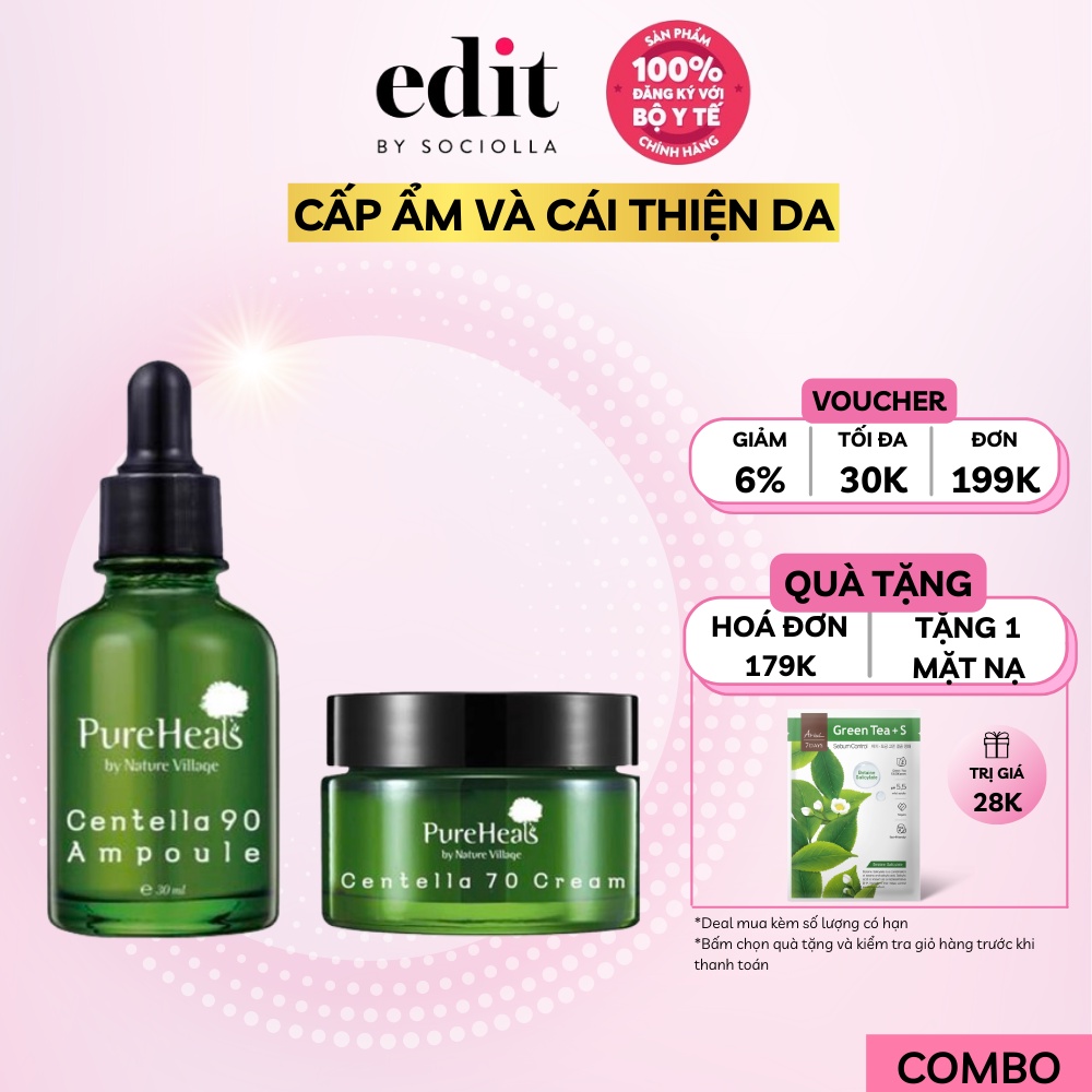 Combo tinh chất  và kem dưỡng  PUREHEAL'S cấp ẩm và cải thiện da chiết xuất Rau Má