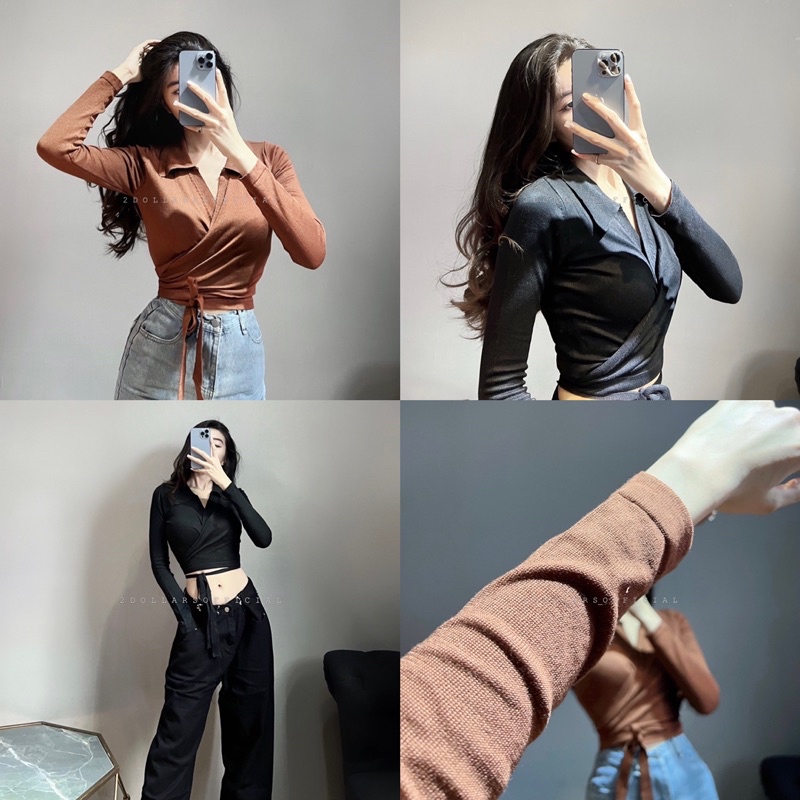 A2130 - Áo Len Dệt Croptop Đắp Chéo Ngực