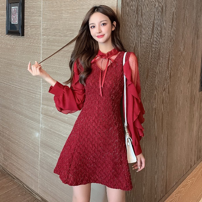 🌸Hàng Order🌸Váy Tay Voan Thắt Nơ Cổ Sành Điệu Nữ Tính 🌸Hàng Quảng Châu