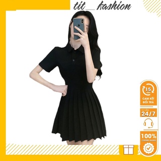 Váy Polo , Đầm Nữ Ngắn Xếp Ly , Dáng Xòe Màu Trơn , Chất Liệu Polyongester Cao Cấp Phong Cách Hàn Quốc