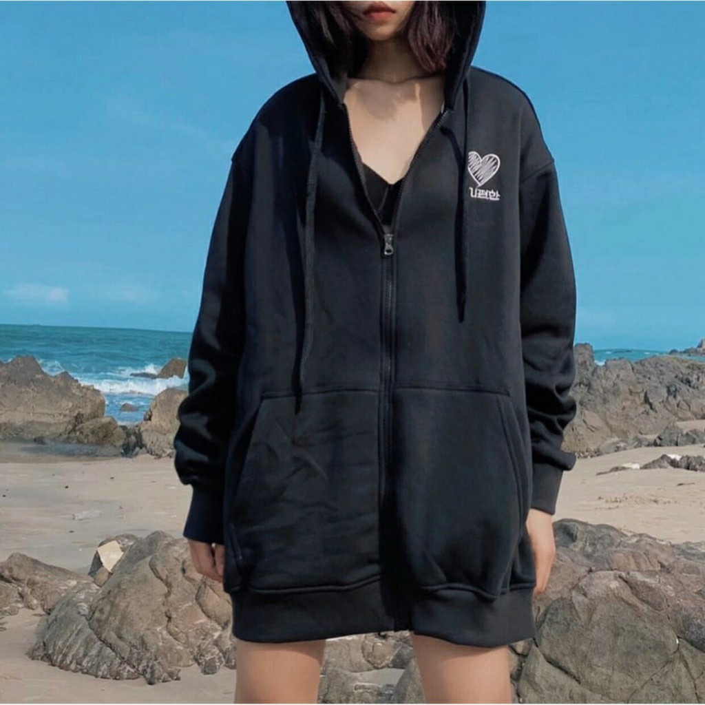 áo khoác hoodie in hình trái tim 2 màu năng động