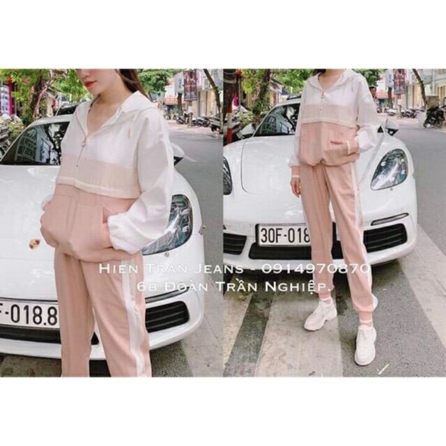 Bộ nữ đũi xước phối màu