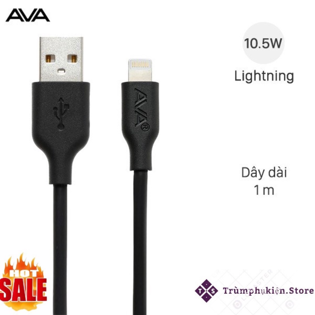 Cáp Lightning 1m AVA DR-L02. Thiết kế gọn nhẹ, với dây cáp mềm dẻo, chiều dài 1m, không hộp new 99%