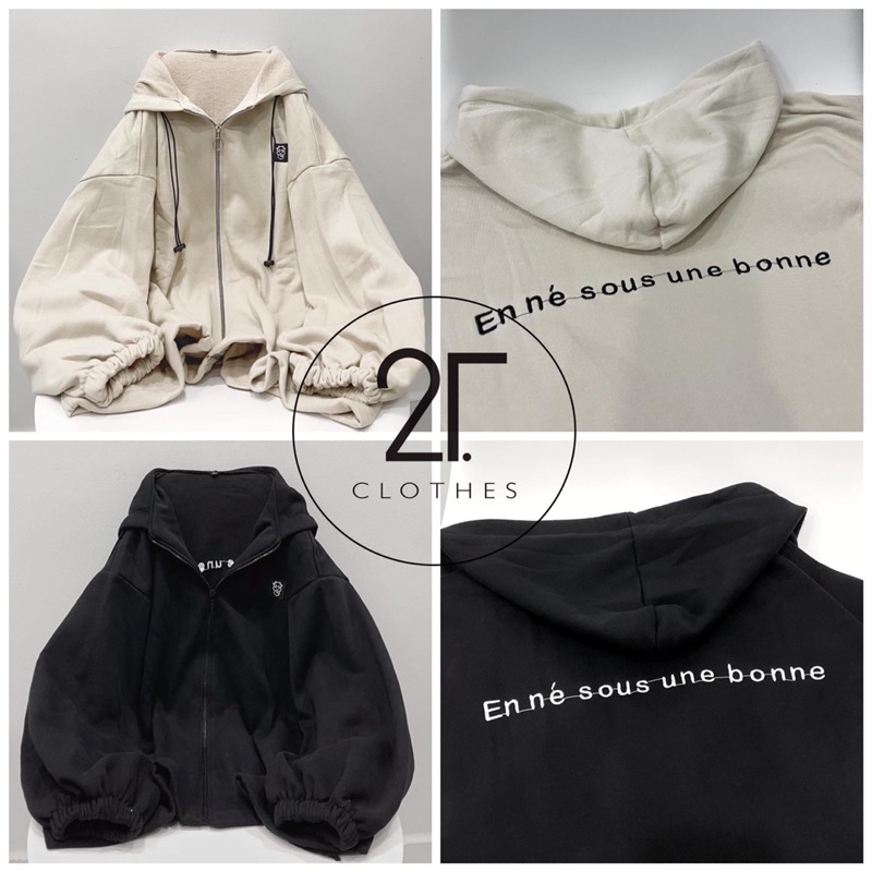 Áo khoác dây kéo form rộng nỉ lót bông logo Bò unisex (2t.clothes)