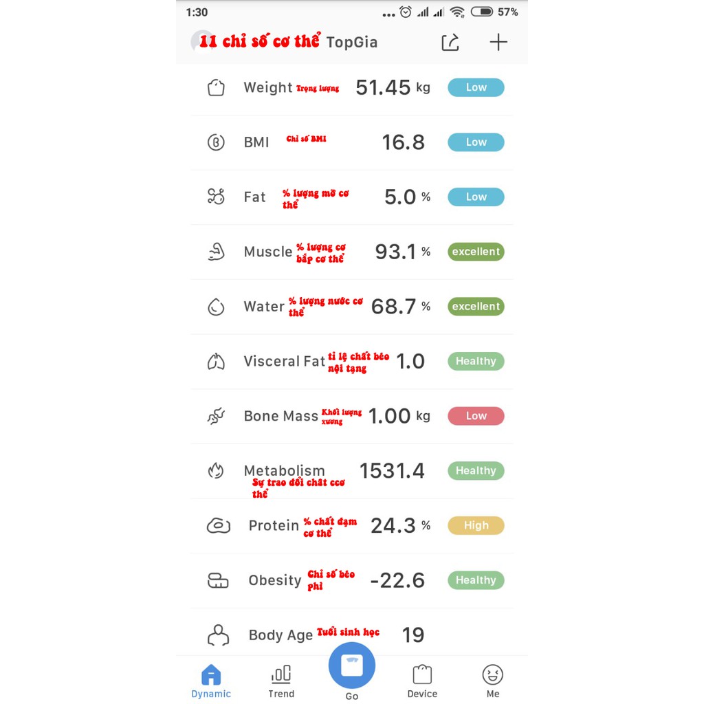 cân sức khỏe phân tích lượng mỡ và nước trong cơ thể (11 thông số qua smartphone)