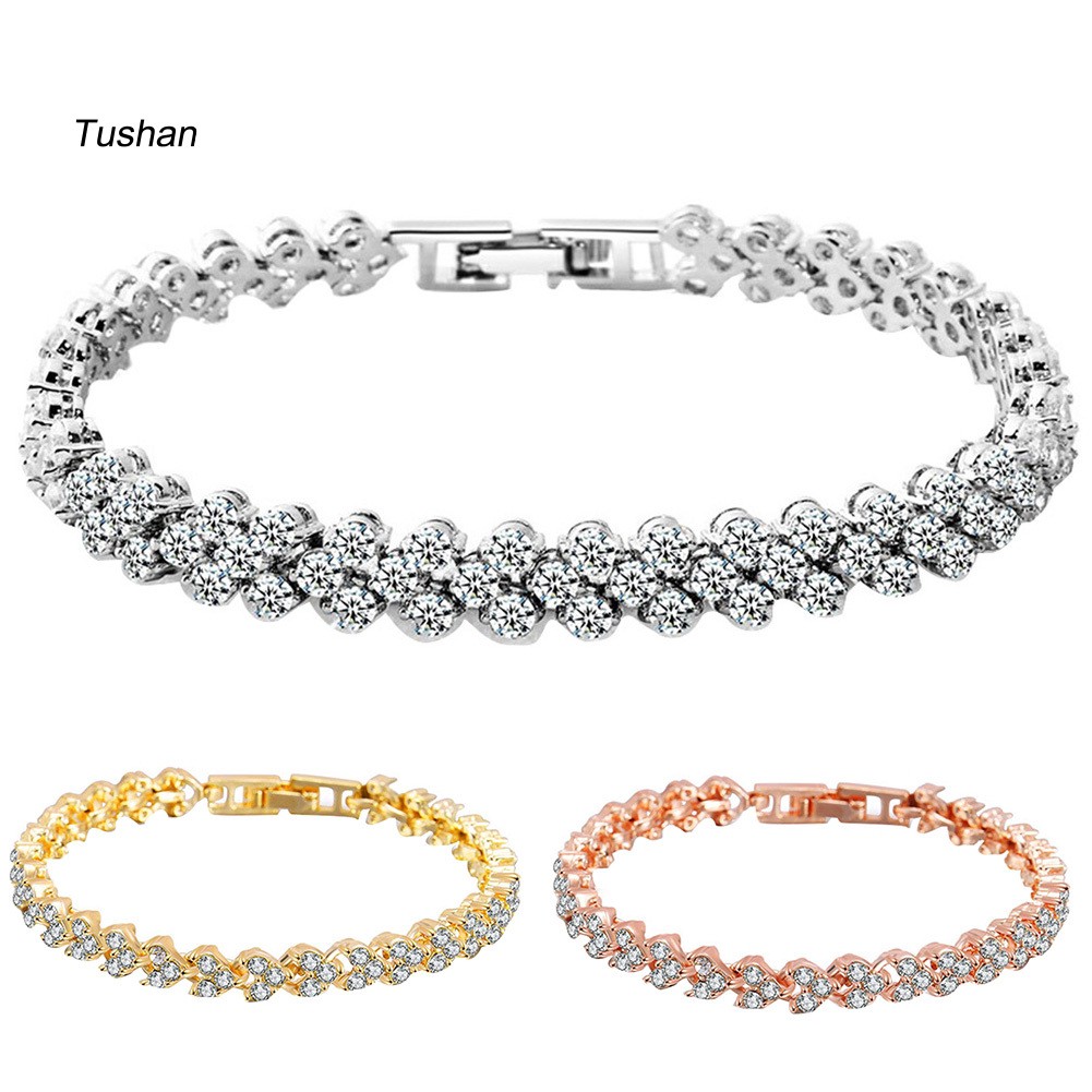 TUSH_Women Fashion Full Rhinestone Inlaid Bracelet Bangle Wedding Party Jewelry Gift