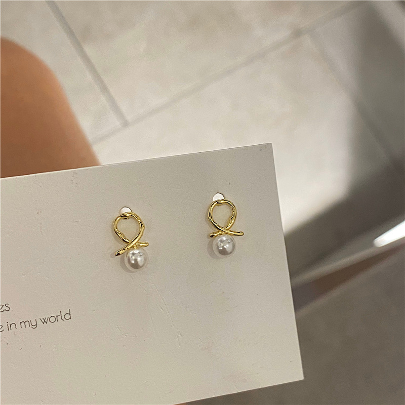 Bông Tai Ngọc Trai Trendy Pearl Gold Earrings Stud Korea Cross Party Bar Earring for Women Lady Jewelry Accessories
