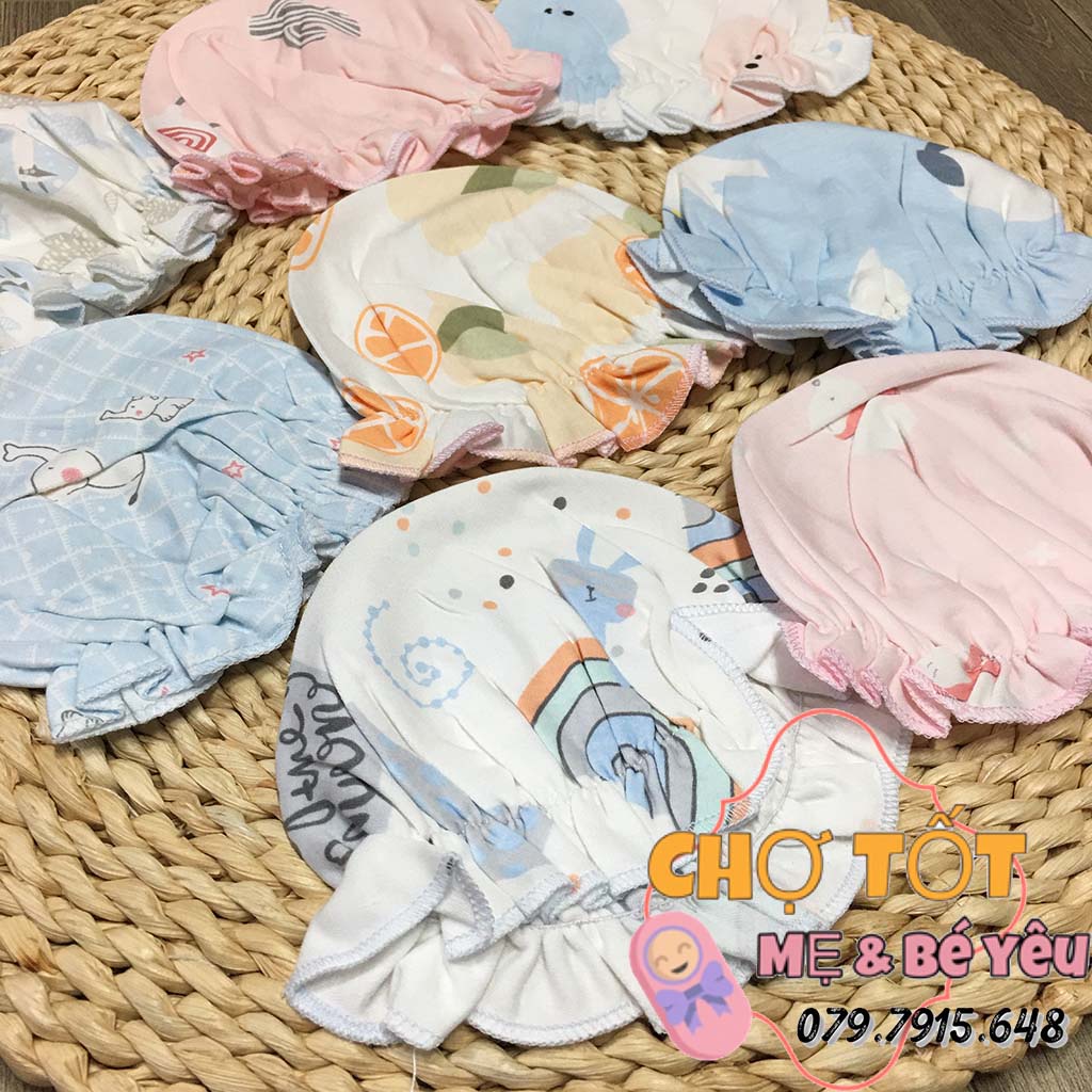 NÓN SƠ SINH COTTON CHUN MỀM CHO BÉ GÁI