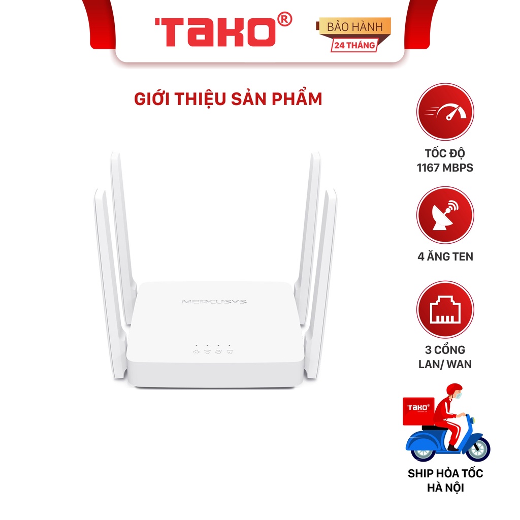 Bộ phát wifi  MERCUSYS AC10 Router Băng Tần Kép Chuẩn AC 1200Mbps . Chính hãng, BH 24 tháng