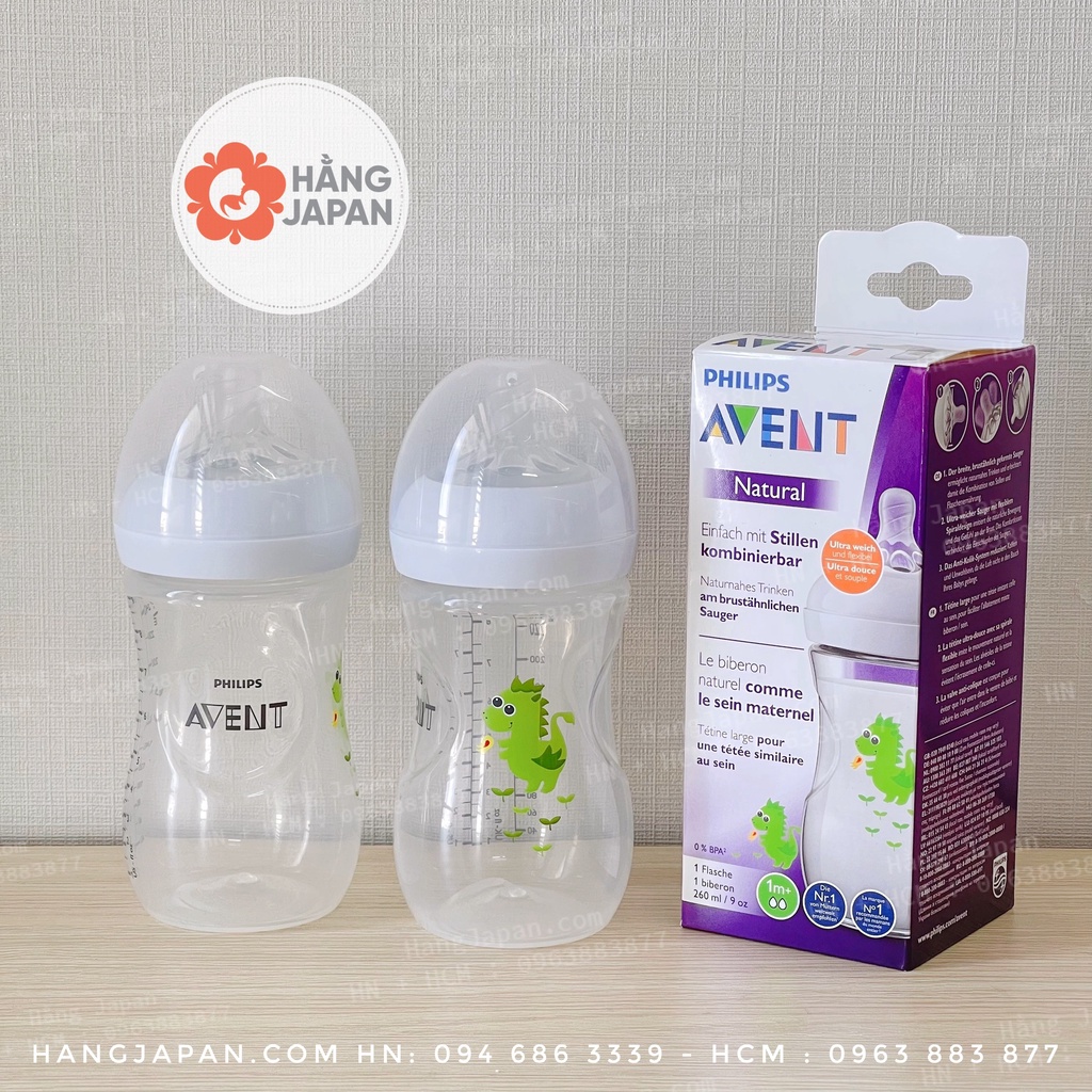Bình sữa mô phỏng tự nhiên hiệu Philips Avent có họa tiết ( 260ml ) cho trẻ từ 1 tháng tuổi
