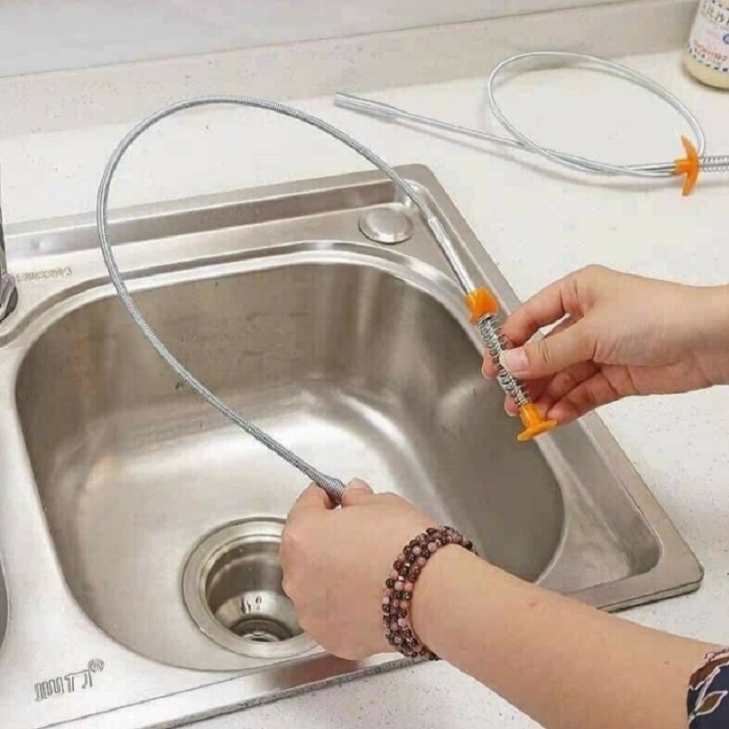 Dụng Cụ Thông Tắc Cống Bồn Rửa Bát Chén Dạng Lò Xo Có Móc Kẹp Gắp Rác Chậu Rửa Đa Năng