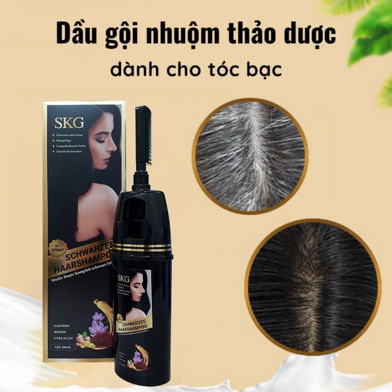 Dầu gội phủ bạc SKG dầu gội nhuộm thảo dược dành cho tóc bạc