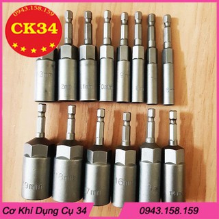 (Bán lẻ) Đầu chụp, chụp bulong sâu lòng dài 80mm cho khoan máy bán vít 6mm - 19mm chuôi lục giác