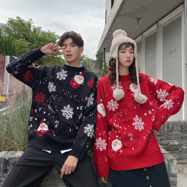 Áo sweater Dệt Kim Dày Dáng Rộng In Họa Tiết Ông Già Noel Thời Trang Thu Đông 2021 Cho Cặp Đôi