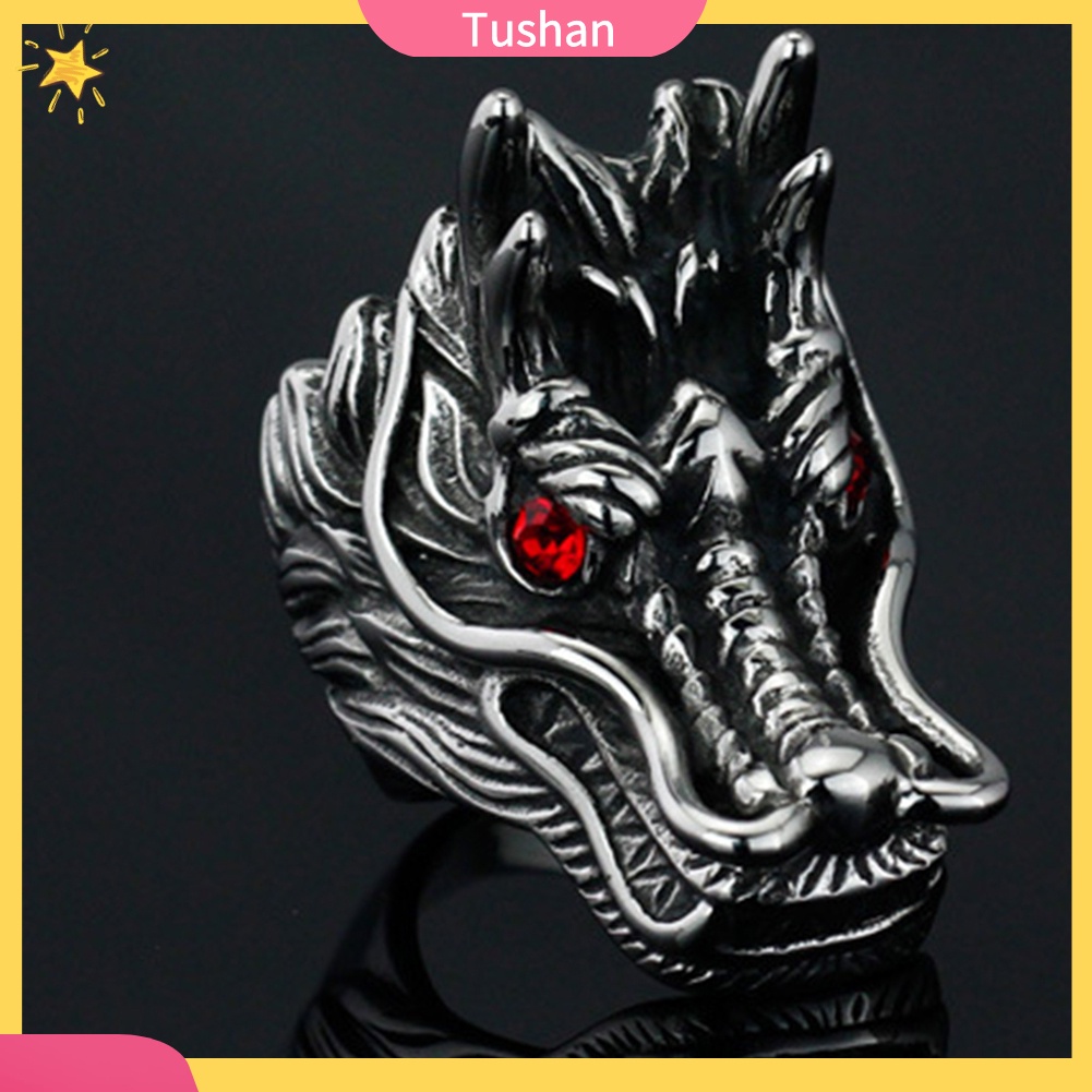 Nhẫn Kim Loại Hình Đầu Rồng Đính Đá Cho Nam