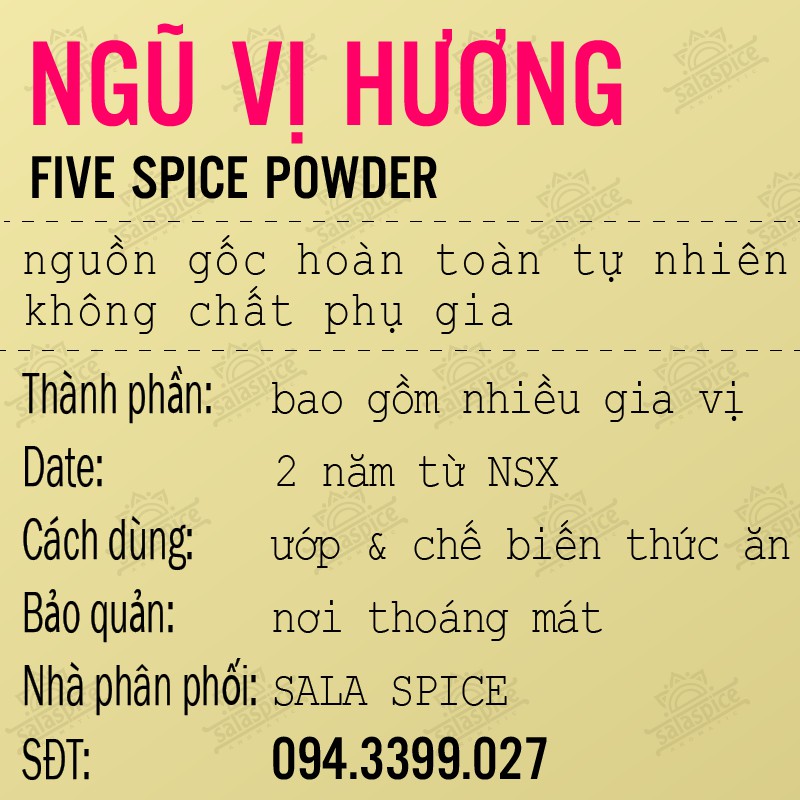 Ngũ Vị Hương SALA SPICE Five Powder ,gia vị tinh hoa phổ biến dùng chế biên nhiều món , món Hoa,..