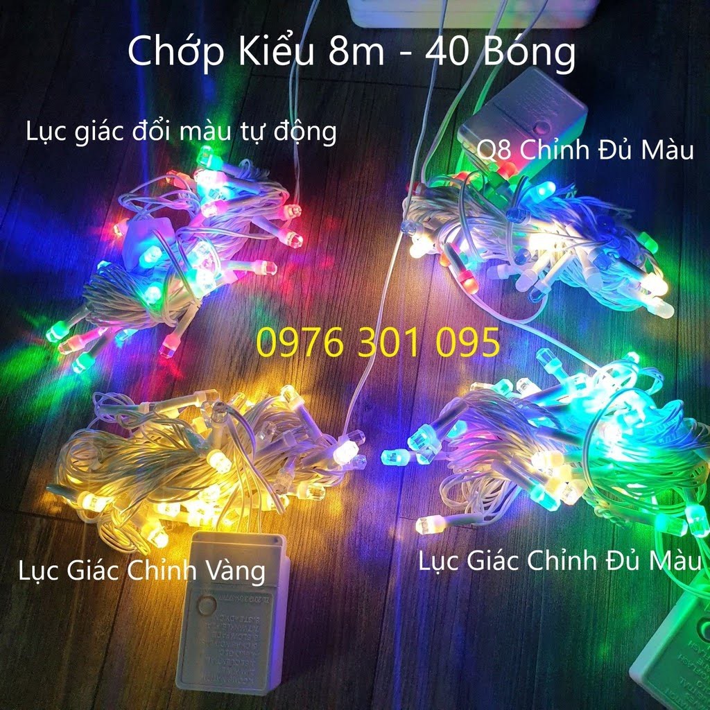 Dây Đèn Trang Trí NOEL - Tết (Vàng Nắng) 8m - 40 Bóng Lớn