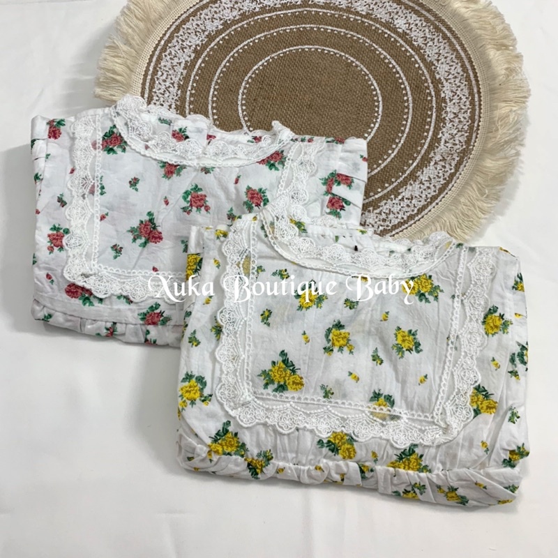 Bodysuit Giả Váy Cộc Tay hoa cổ ren bé gái Jennybebe Cao Cấp | Bodysuit hoa bé gái 0-2 Tuổi [Ảnh Thật]