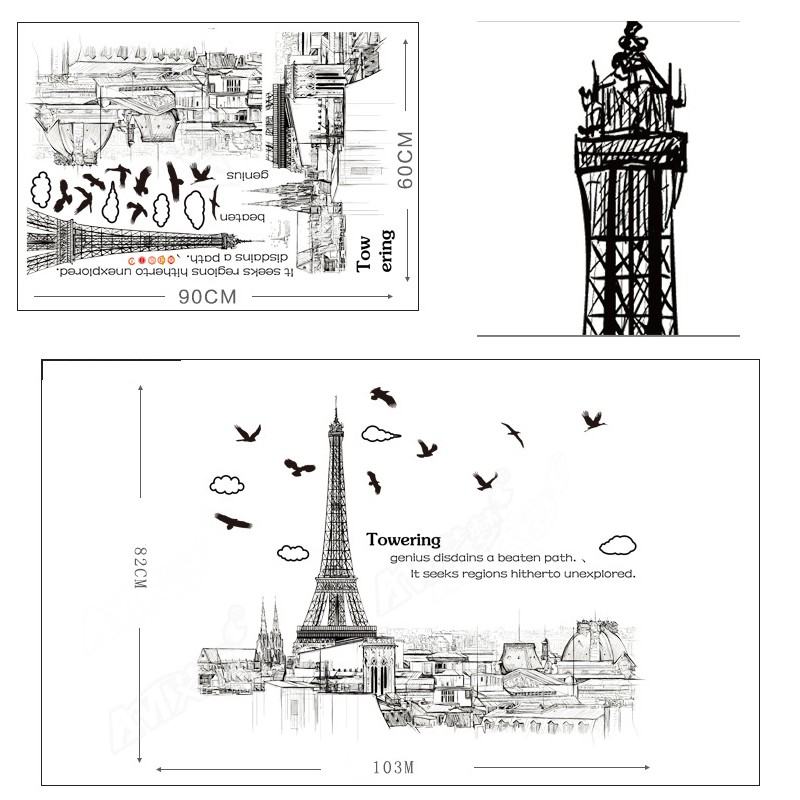 Decal trang trí dán tường hình tháp Eiffel AM9258