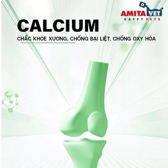 Bổ xung Canxi cho chó mèo CALCIUM vị phomai giúp chắm sóc thú cưng chắc khỏe phát triển xương tốt của AMITAVET 150g