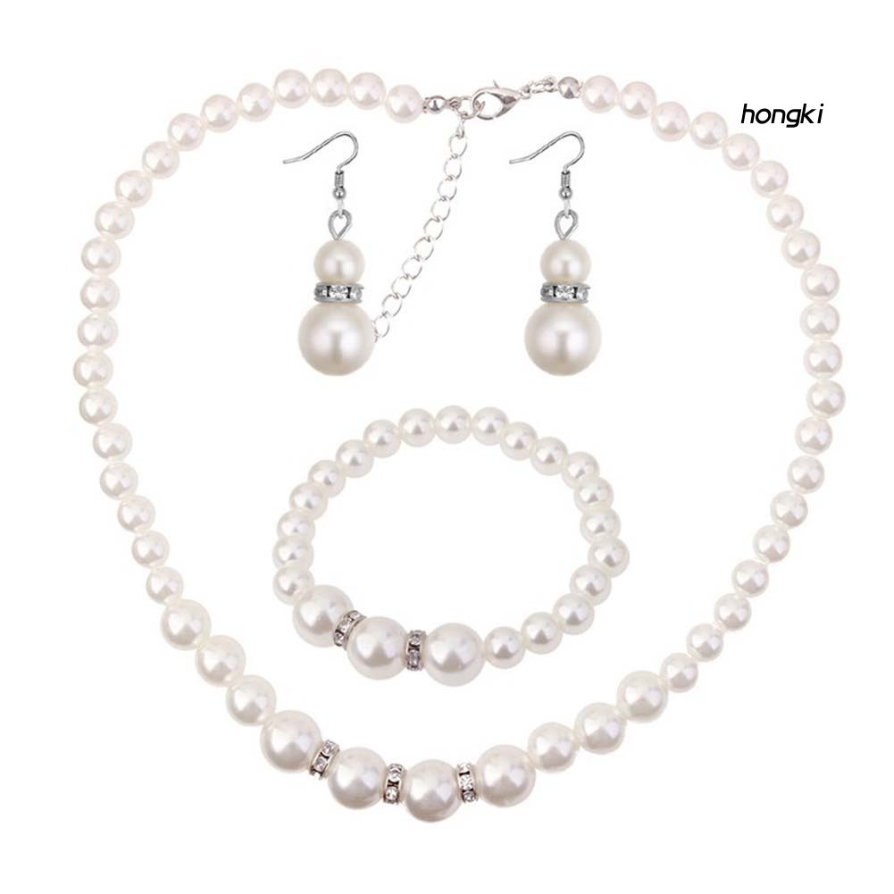 (Hàng Mới Về) Bộ vòng cổ + Bông Tai + Vòng Tay Đính Ngọc Trai Giả Sang Trọng Cho Nữ