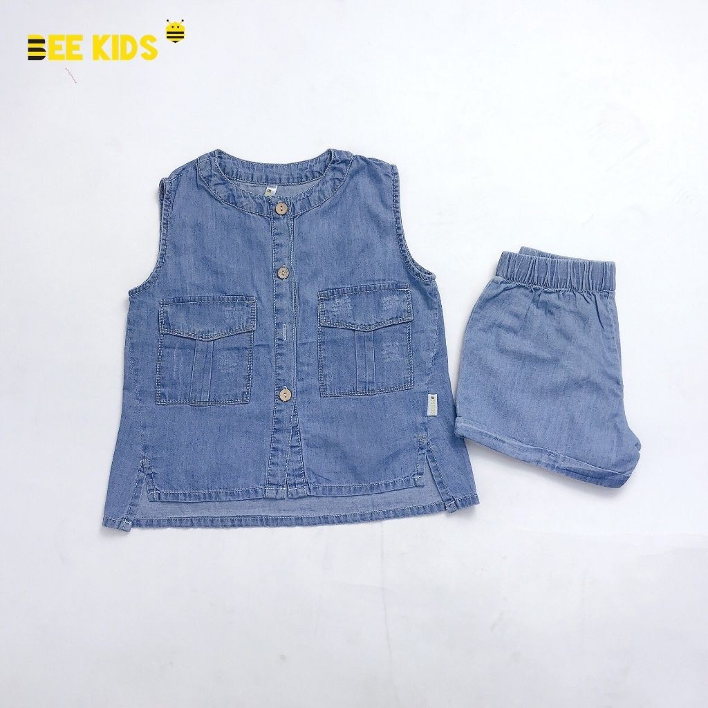 Bộ Đồ Cho Bé Short Jean Bee Kids Sát Nách Cổ Trụ Cúc Trước Ngực Quần Cạp Chun Cho Bé Gái (2 - 12 Tuổi) 7BJ01165SX