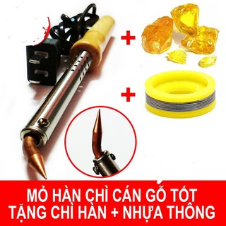 Mỏ chì hàn cán gỗ 60w + chì hàn + nhựa thông