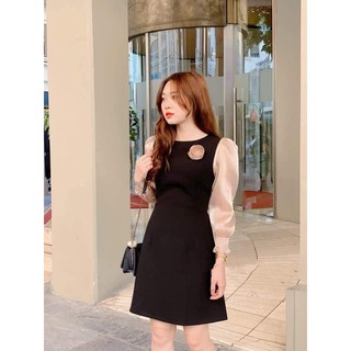 Váy dáng A, đầm dáng A cài hoa tay voan chun Evalover