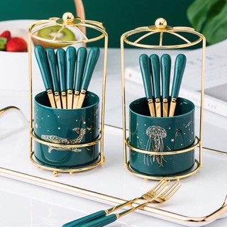 Bộ sét giỏ sứ đựng thìa, dĩa